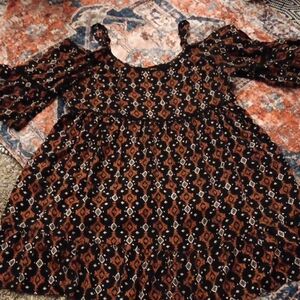 Torrid Black and Brown Patterned Cold Shoukder Dress